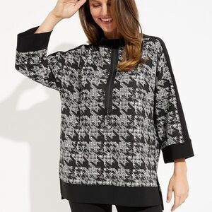Joseph Ribkoff Sweater Houndstooth Tunic Printed Zip Mock Neck Plaid Top SZ 8